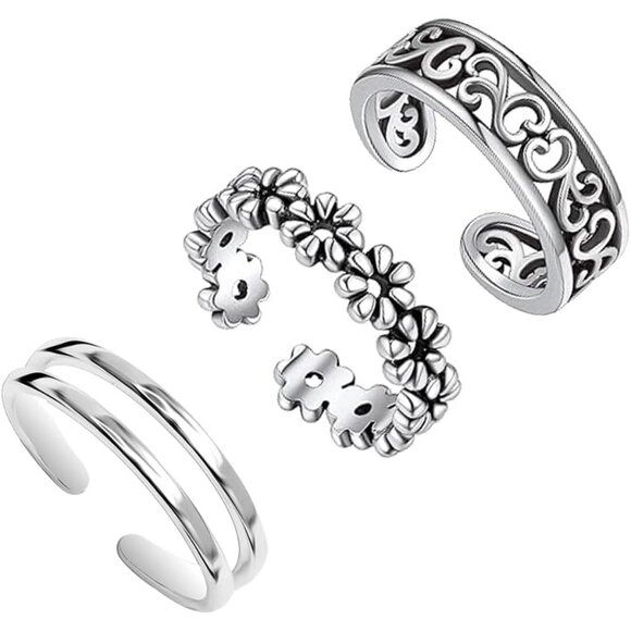 Jewelry - 925 Sterling Silver Minimalist Toe Rings Set of 3 Adjustable Beach Foot Jewelry